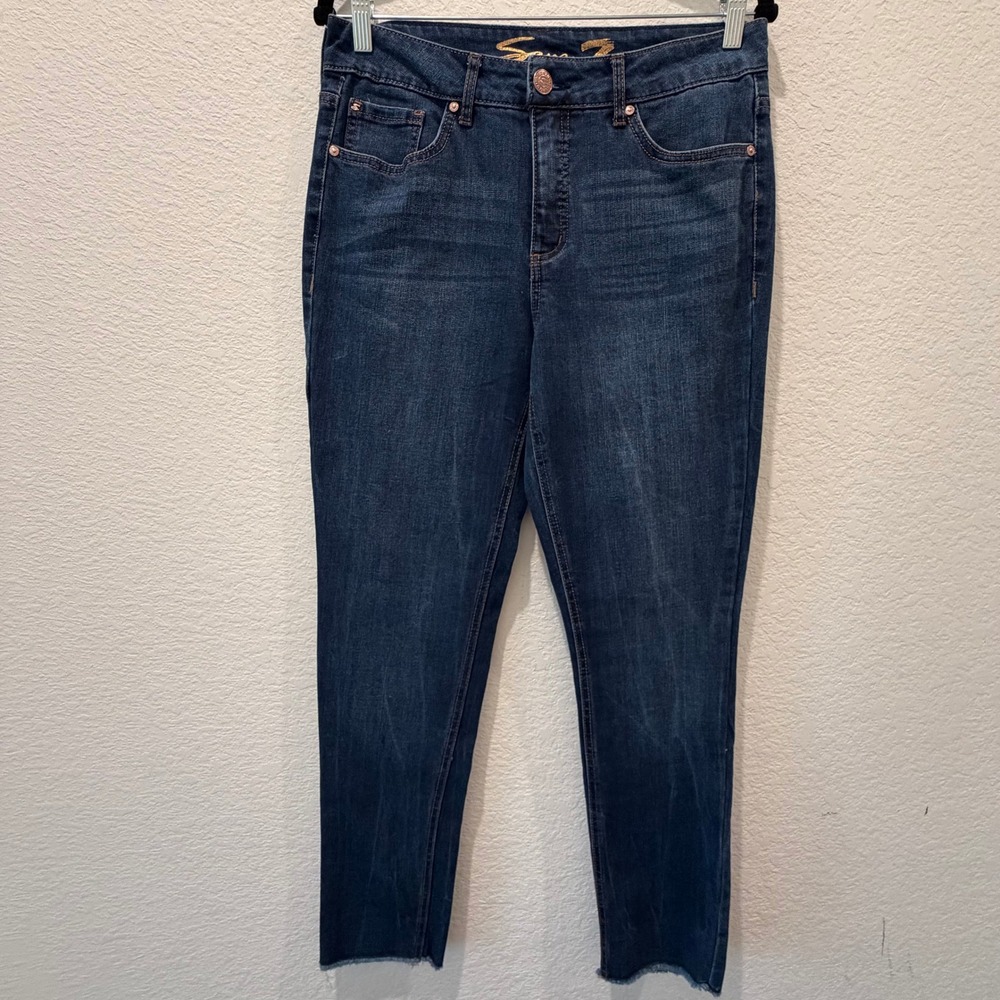 Seven7 Weekend Slim Fit Jeans Womens 8 Dark Wash Raw Hem High Rise Stretch Denim